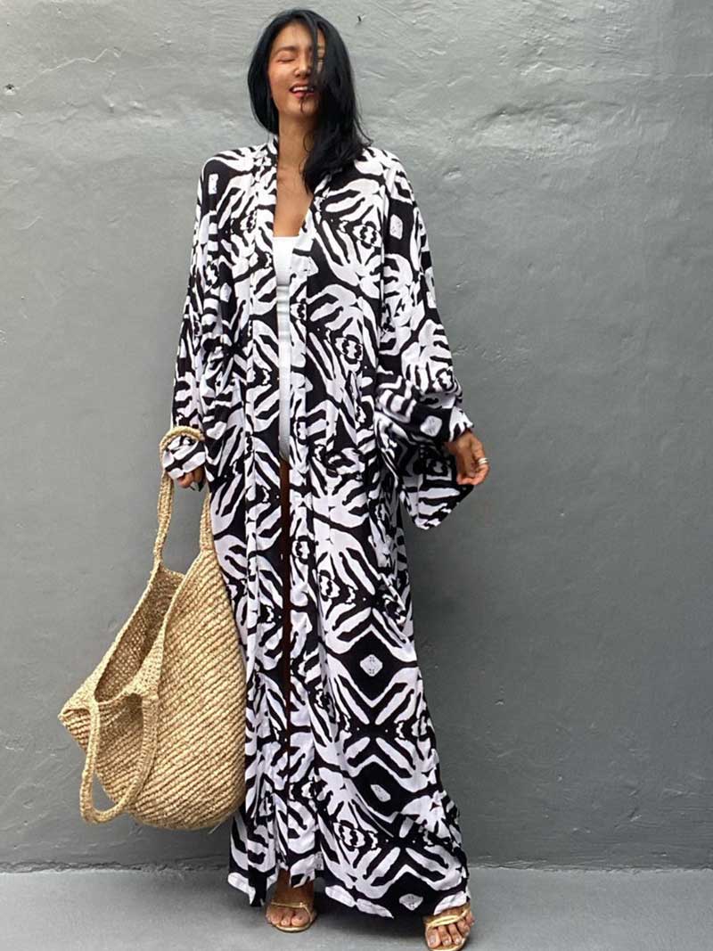 Evatrends cotton gown robe printed kimonos, Outerwear, Rayon 100%, Nightwear, long kimono, Board Sleeves, different color, loose fitting, Printed, fashionshow, kimono,
