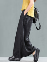 Harriett Vintage Casual-Waist Linen Wide Leg-perna com bolsos