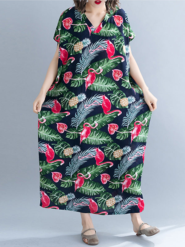 Feuilles de palmier et robe de Kaftan Flamingo Plus taille