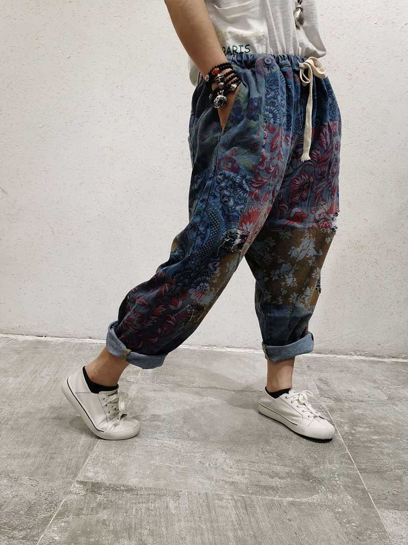 Evatrends Cotton Pant, Bottom, Double side Pockets, Elastic Waist, Cropped Pant, Printed pant, Elastic waist ethnic style   