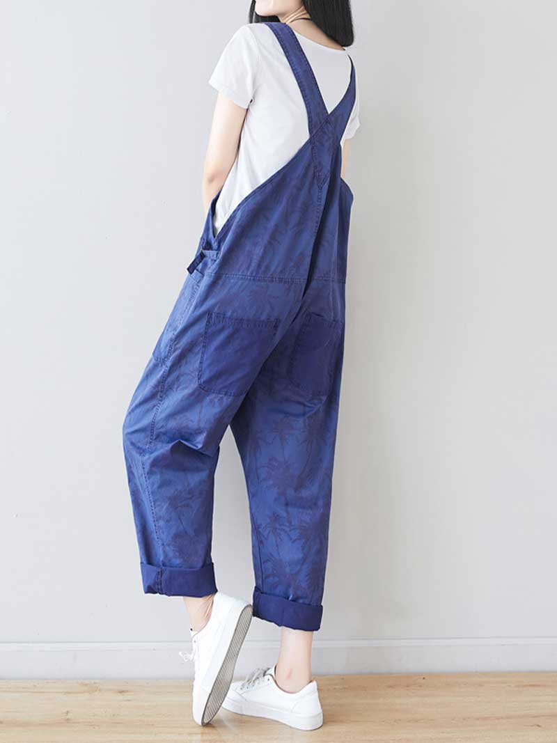 Dungarees cotton denim Printed ,vintage retro style overall, Adjustable straps, double side pockets, comfortable overall