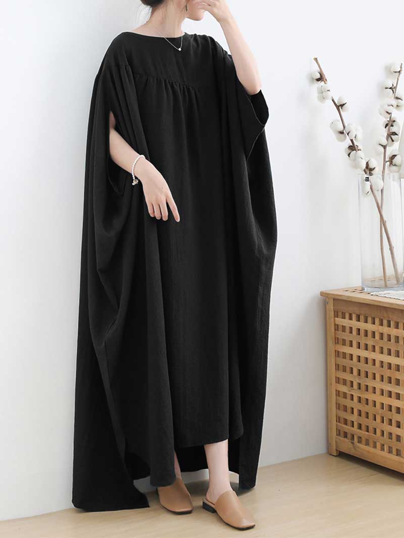 Plain Cotton Bat Sleeves Kaftan Dress