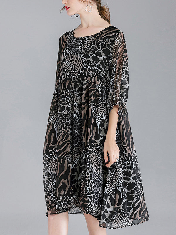 Abby Vintage Animal Print High Ciist Midi Dress