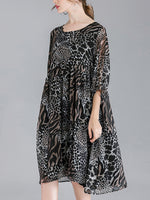 Abby Vintage Animal Print High Ciist Midi Dress