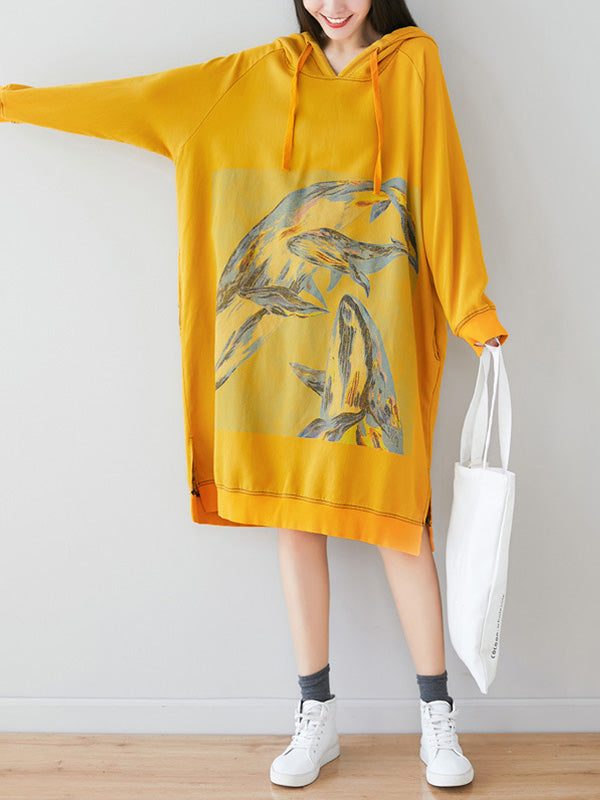 Robe sweat-shirt à capuche florale ethnique lâche