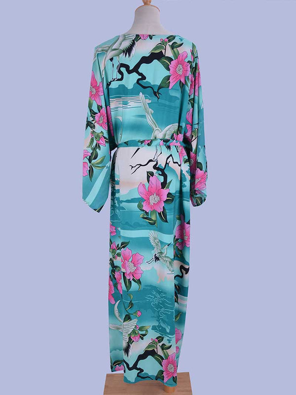 Evatrends cotton gown robe printed kimonos, Outerwear, Cotton, Nightwear, Long kimono, Board Sleeves, loose fitting, Printed, Floral, Belted