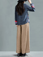 Harriett Vintage Casual-Waist Linen Wide Leg-perna com bolsos