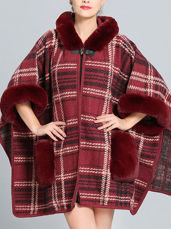 Feelfery Fluffery Plaid Impresión Cape Cardigan de talla grande
