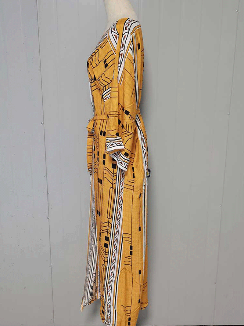 Evatrends cotton gown robe printed kimonos, Outerwear, polyester, Nightwear, long kimono, Board Sleeves, loose fitting, printed, Belted