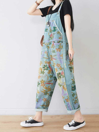 Dungarees, cotton, denim, ripped jeans, floral, vintage, retro style, overall, Wild