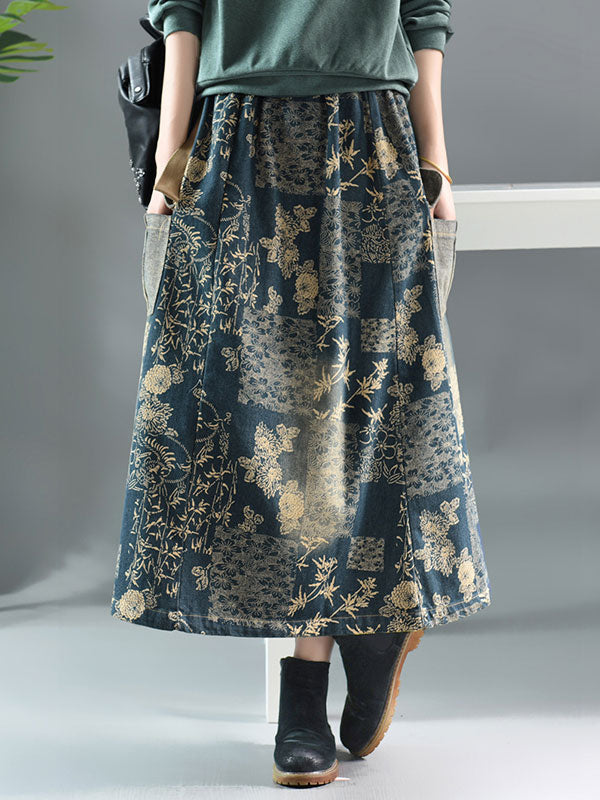 Jupe en jean à impression florale