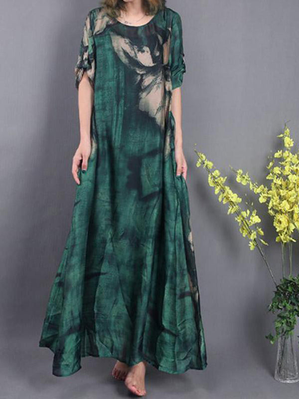 Round Neck Silk Maxi Dress