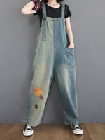 Dungarees cotton denim ripped jeans floral vintage retro style overall