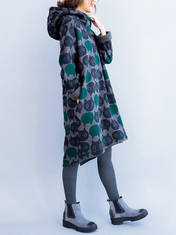 Avec un chat avec une robe en coton à capuche