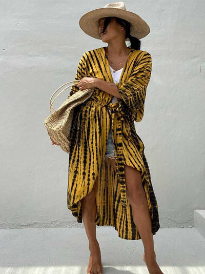 Evatrends cotton gown robe printed kimonos, Outerwear, Nightwear, Rayon, Board Sleeves, Different colors, Tie Dye print, Belted