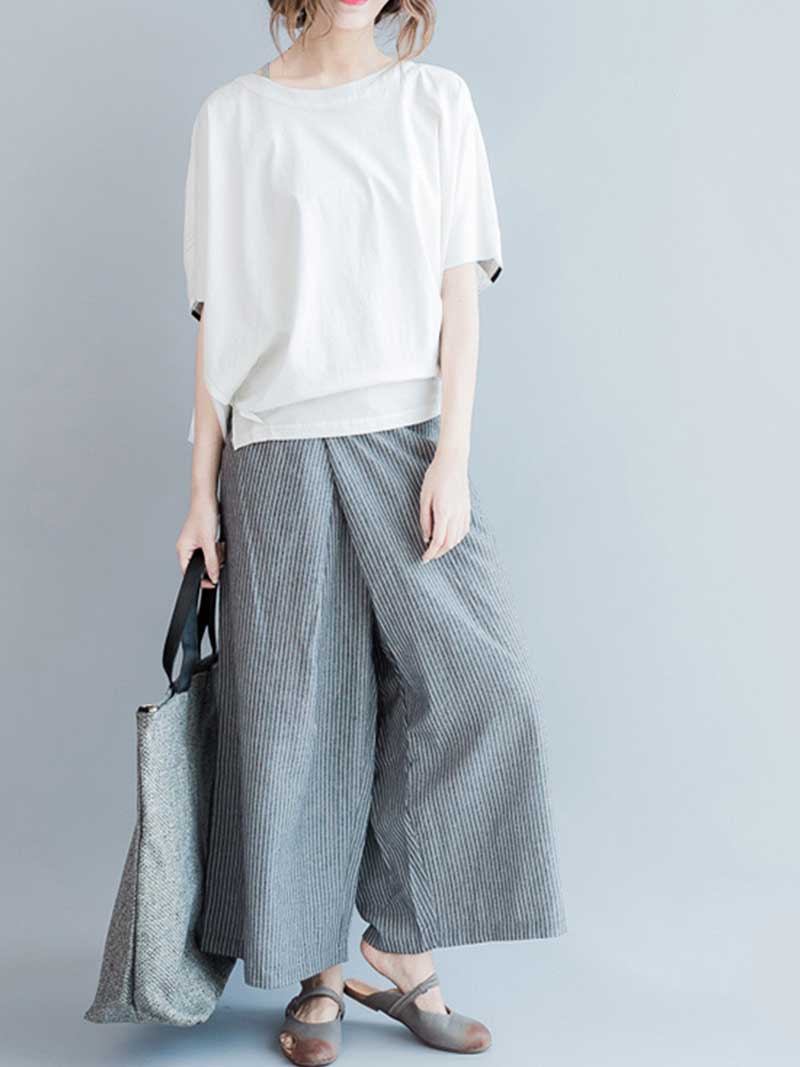 Evatrends Cotton Linen Top, Summer wear, Short sleeves, Stripped top, Round Neck, T-shirt Top, Wear With Jeans pant or Trouser