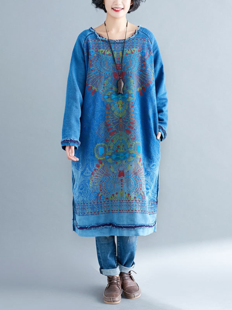 women's blue midi dress with side pocket