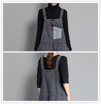 Dungarees cotton denim ripped jeans floral vintage retro style overall