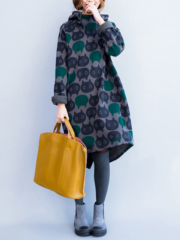 Avec un chat avec une robe en coton à capuche