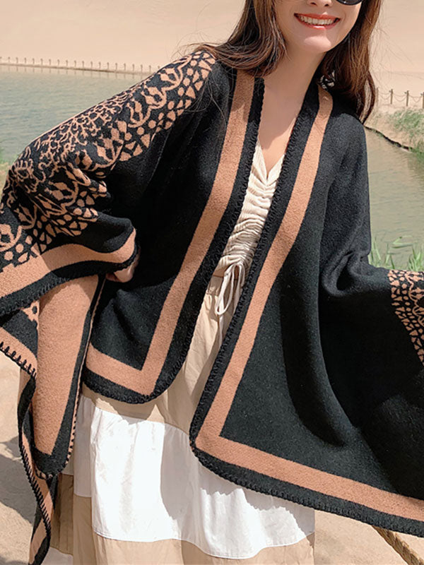 Cardigan noire d'impression ethnique