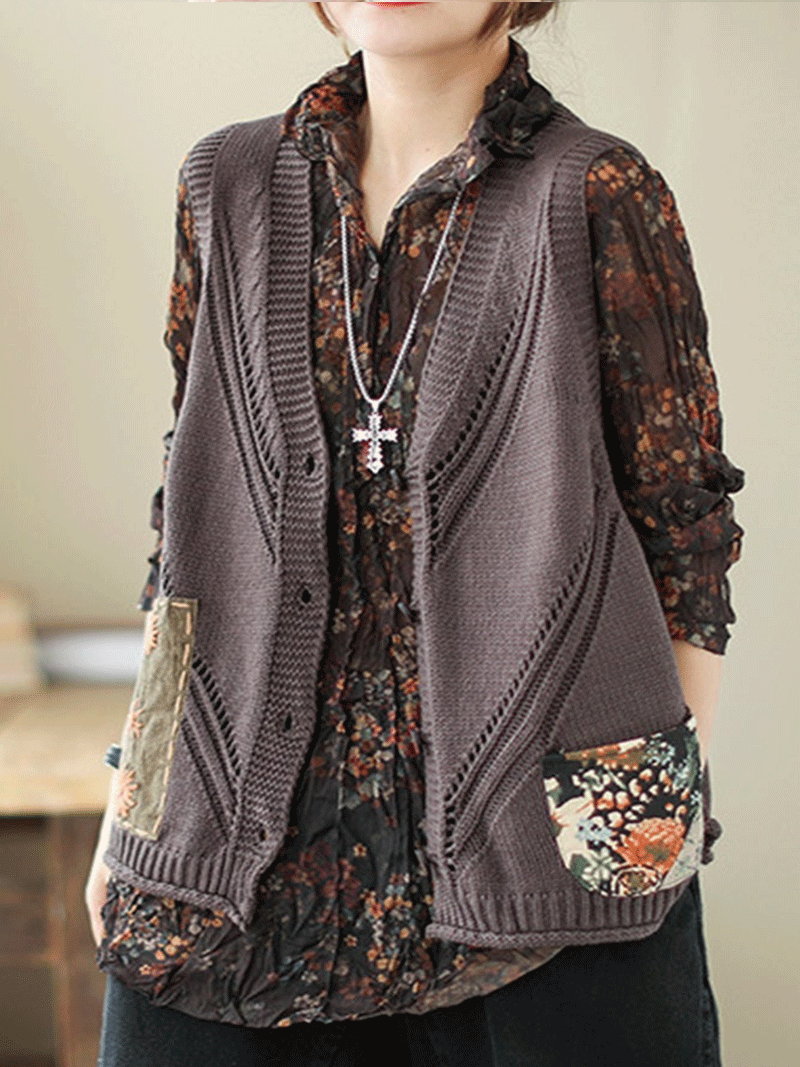 Patch samedi soir coton gilet en tricot Femme Sweater Cardigan