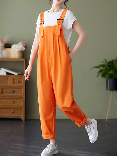 Plain Cotton Overalls High Waist Women's Dungaree