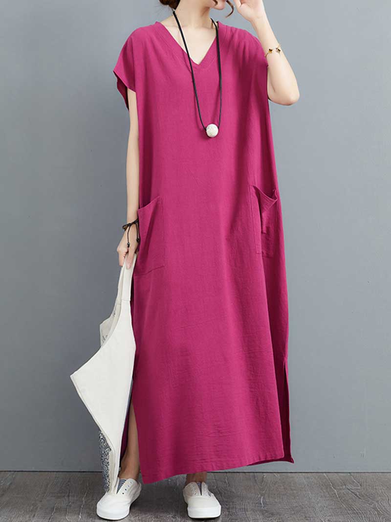  Plain Short Sleeves A-Line Dress