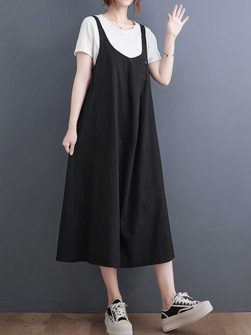 Plain Cotton Round-Neck Dress