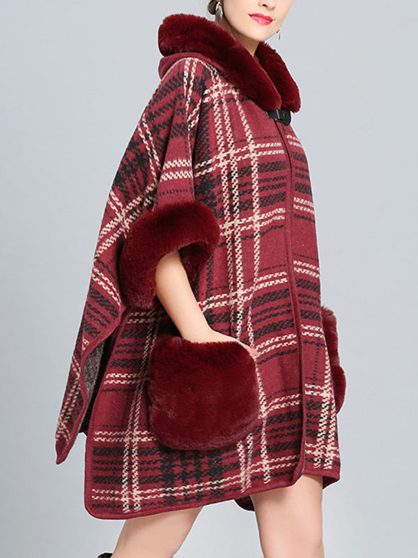 Feelfery Fluffery Plaid Impresión Cape Cardigan de talla grande