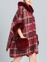 Feelfery Fluffery Plaid Impresión Cape Cardigan de talla grande