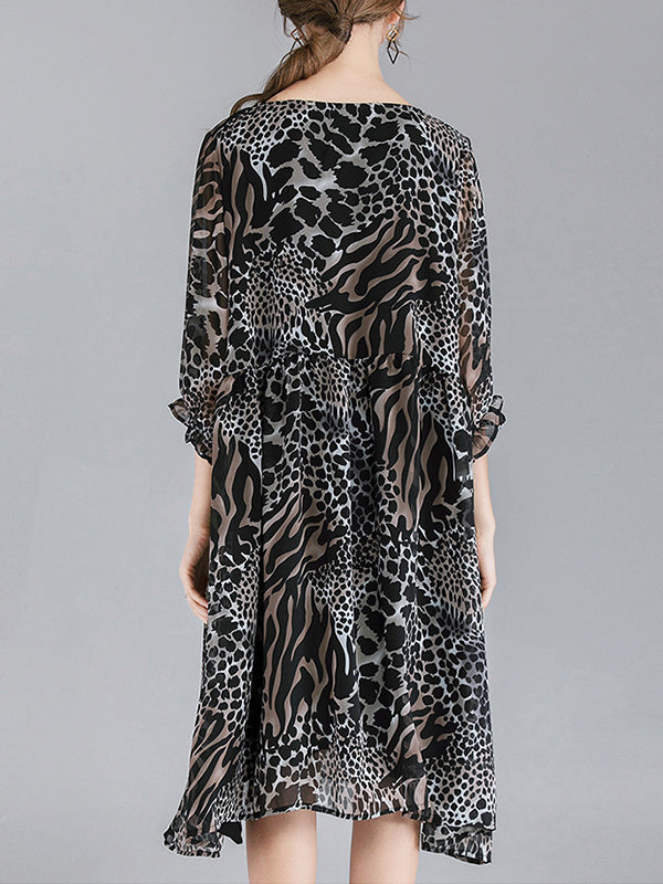 Abby Vintage Animal Print High Ciist Midi Dress