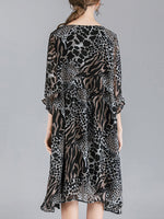Abby Vintage Animal Print High Ciist Midi Dress