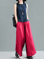 Harriett Vintage Casual-Waist Linen Wide Leg-perna com bolsos