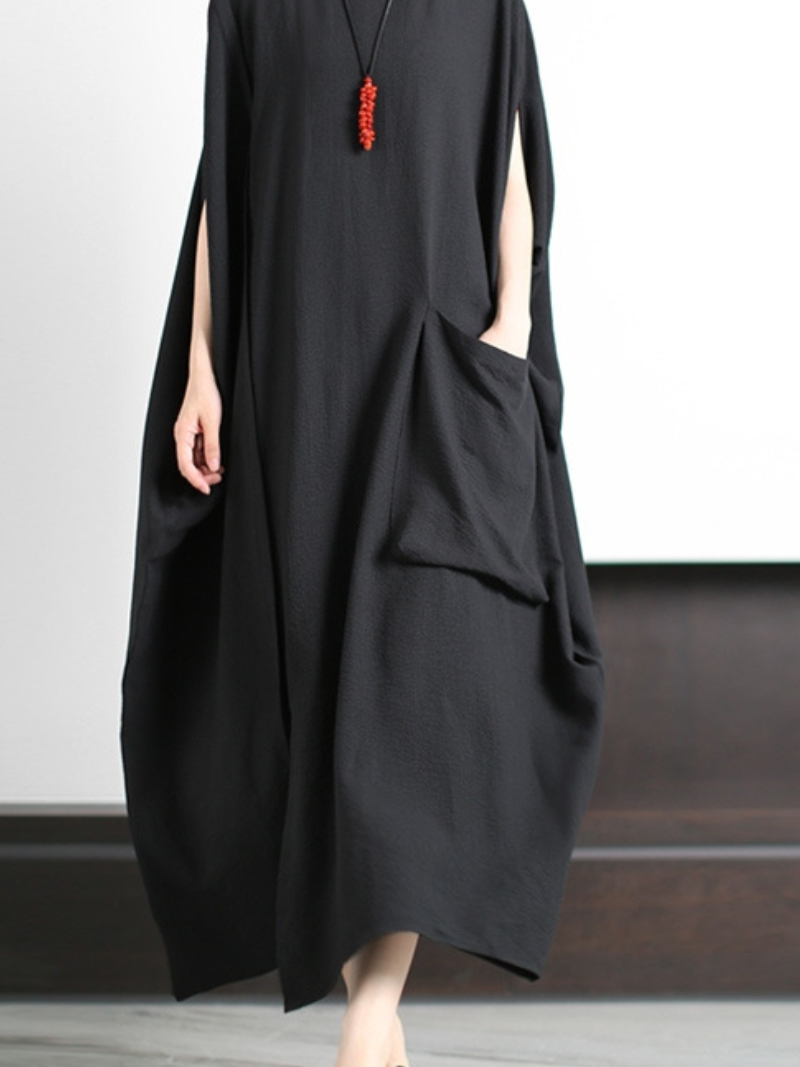Robe Kaftan élégante de grande taille Robe d'été de couleur unie lazy avec poche