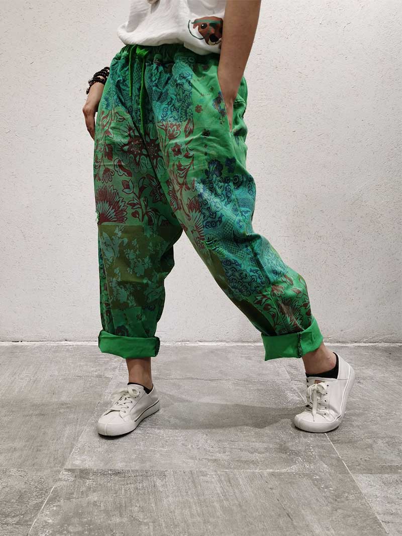 Evatrends Cotton Pant, Bottom, Double side Pockets, Elastic Waist, Cropped Pant, Printed pant, Elastic waist ethnic style   