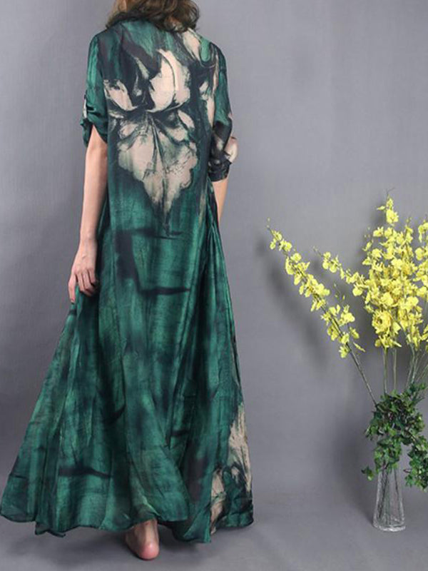Green Silk Maxi Dress for Women