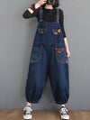 Dungarees cotton denim ripped jeans floral vintage retro style overall