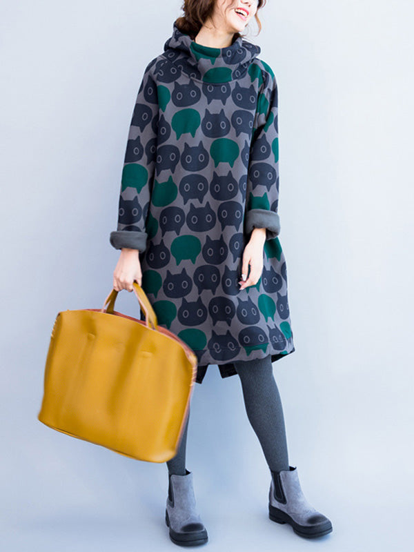 Avec un chat avec une robe en coton à capuche