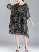 Abby Vintage Animal Print High Ciist Midi Dress