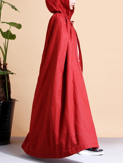 Solid Color Hooded Linen Cape Coat