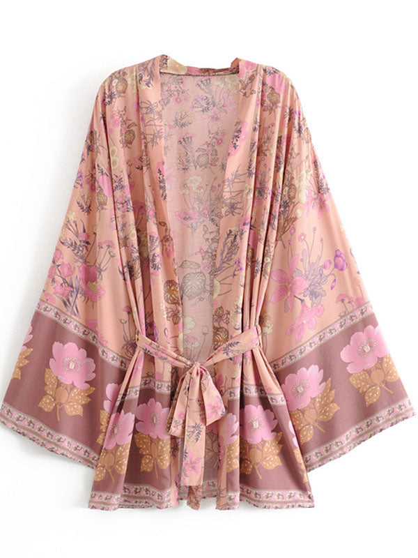 Evatrends cotton gown robe printed kimonos, Outerwear, Cotton, Viscose, Nightwear, long kimono, Bordered sleeves & bottom, Kimono Broad Long sleeves, loose fitting, Floral Bohemian Print, Belted
