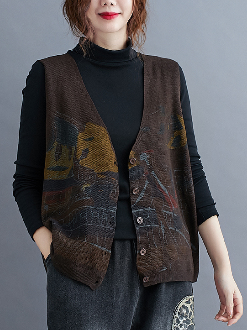 printed sleeveless knit vest for women