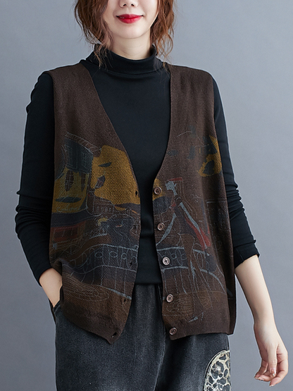 printed sleeveless knit vest for women