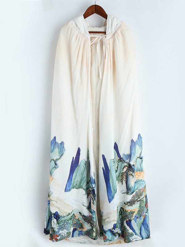 Coat à cape imprimé vintage épaissi