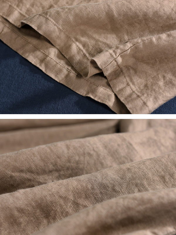 Harriett Vintage Casual-Waist Linen Wide Leg-perna com bolsos