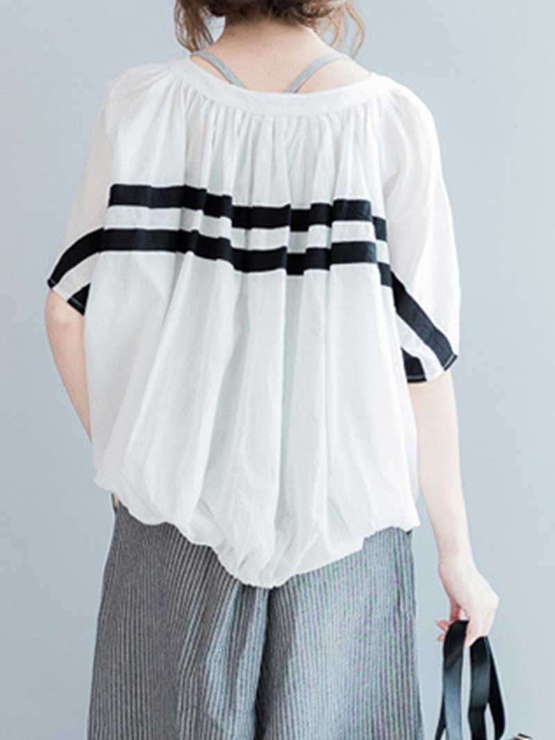 Evatrends Cotton Linen Top, Summer wear, Short sleeves, Stripped top, Round Neck, T-shirt Top, Wear With Jeans pant or Trouser