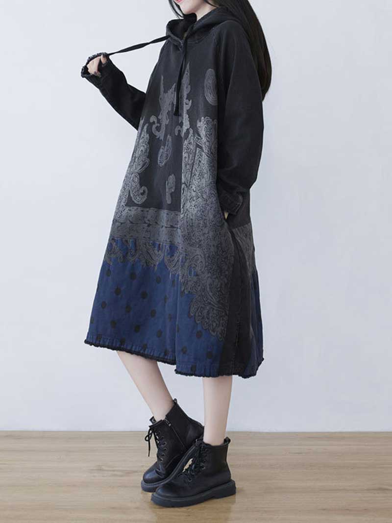 Robe midi à capuche imprimée en direct