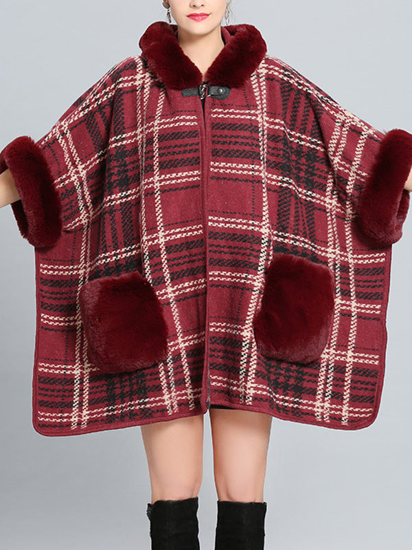 Feelfery Fluffery Plaid Impresión Cape Cardigan de talla grande