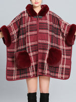 Feelfery Fluffery Plaid Impresión Cape Cardigan de talla grande