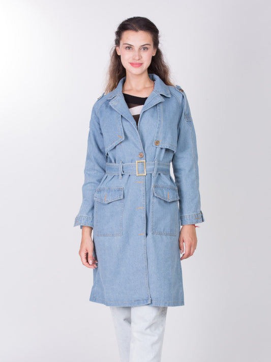 Light Blue Front Double Pocket Fureal Coat